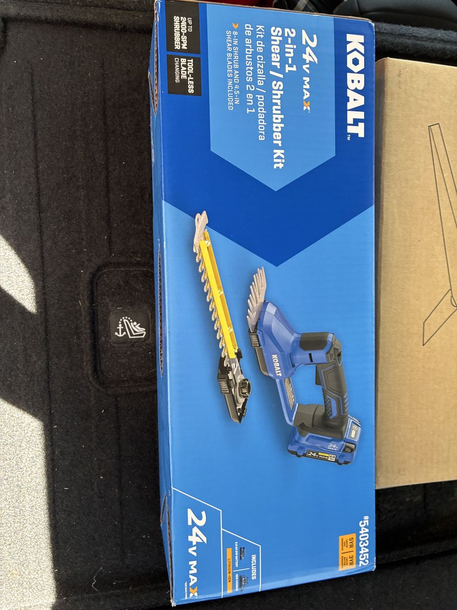 KOBALT hedge, trimmer, charger, and battery brand new inbox