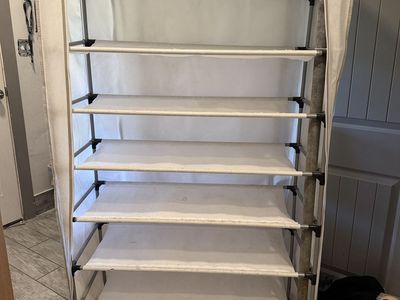 Portable Fabric Wardrobe Closet with Multiple Shelves and Zip Cover
