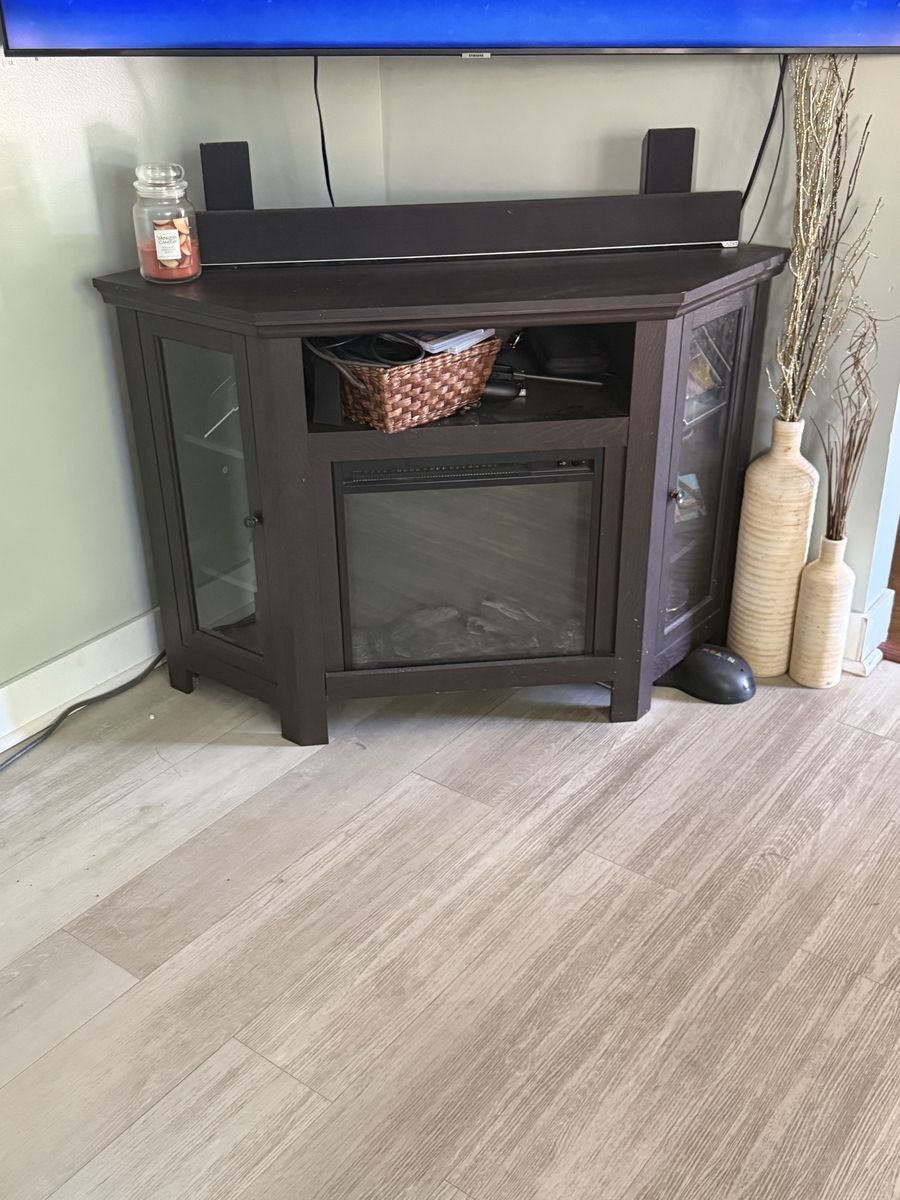 Corner tv stand fireplace
