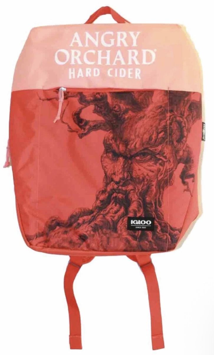 Angry Orchard Hard Cider Igloo Backpack Cooler Peach Orange Gray Zippered Newm