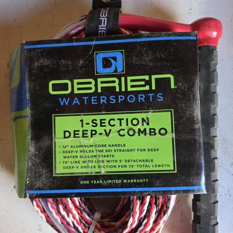 Water Ski Rope with 12" Aluminum-Core Handle & 75' Total Length, O'Brien 1-Section Deep-V Combo