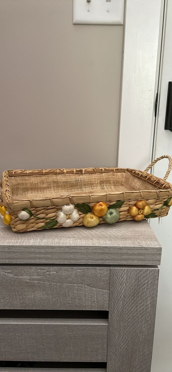 Vintage Handmade Daisy Woven Jute Natural Basket Made in the Philippines