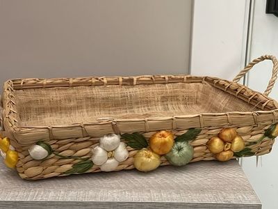 Vintage Handmade Daisy Woven Jute Natural Basket Made in the Philippines