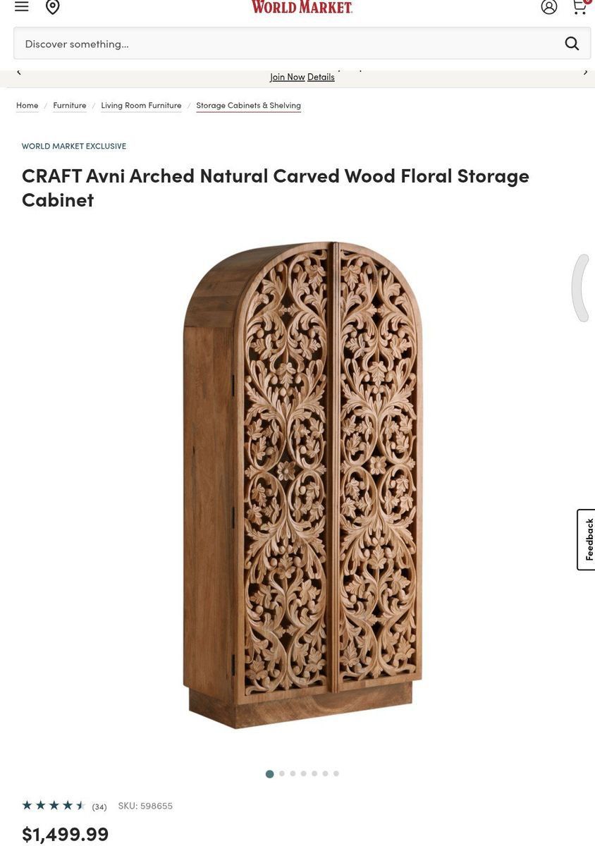 CRAFT Avni Arched Carved Floral Storage Cabinet