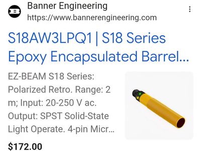 New in box, S18 series sensor (AC Voltage) S18AW3LPQ1