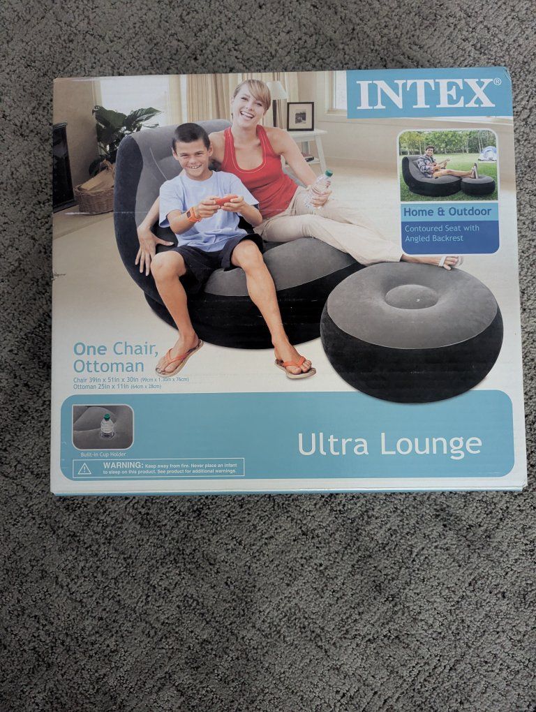 Intex Ultra Lounge Inflatable Chair & Ottoman Set - Home & Outdoor, Built-in Cupholder, 220lb Capacity