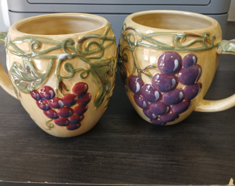 Noble Excellence Meritage Set of 2 Ceramic Grapevine Mugs - Hand-Painted Relief Design-Fragiles