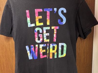 Delta Pro Weight "Let's Get Weird" Black T-Shirt with Tie-Dye Lettering - Adult Size M, 100% Cotton