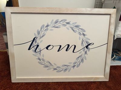 Rustic Farmhouse Style 'Home' Sign with Wreath Design, 20x24 inches, Light Wood Frame