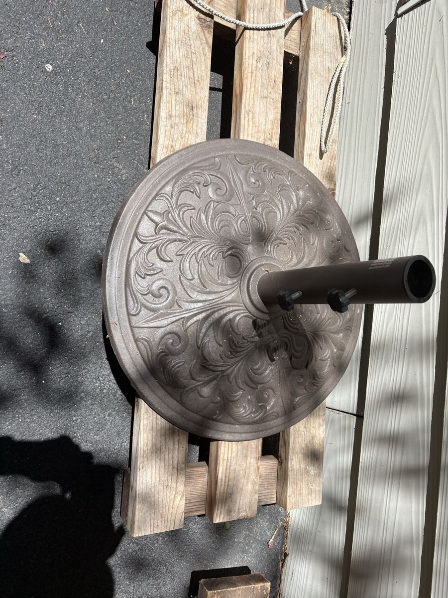 Patio Umbrella Base Stand with Decorative Cast Iron Design - Heavy Duty & Stable