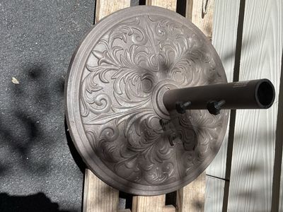 Patio Umbrella Base Stand with Decorative Cast Iron Design - Heavy Duty & Stable