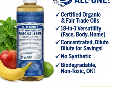 Dr. Bronners Bulk Case of 12 Peppermint Pure-Castile Organic Fair Trade Cleanse