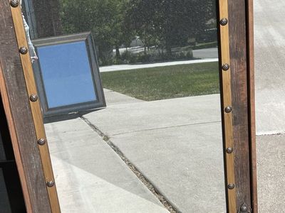 Rustic Wood Framed Wall Mirror with Metal Accents 24” x 36”