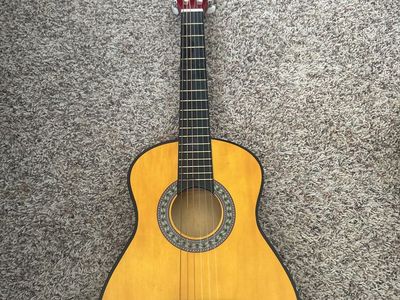 Small Beginner Acoustic Guitar - Natural Top, Red Back - Student/Kids Practice Instrument