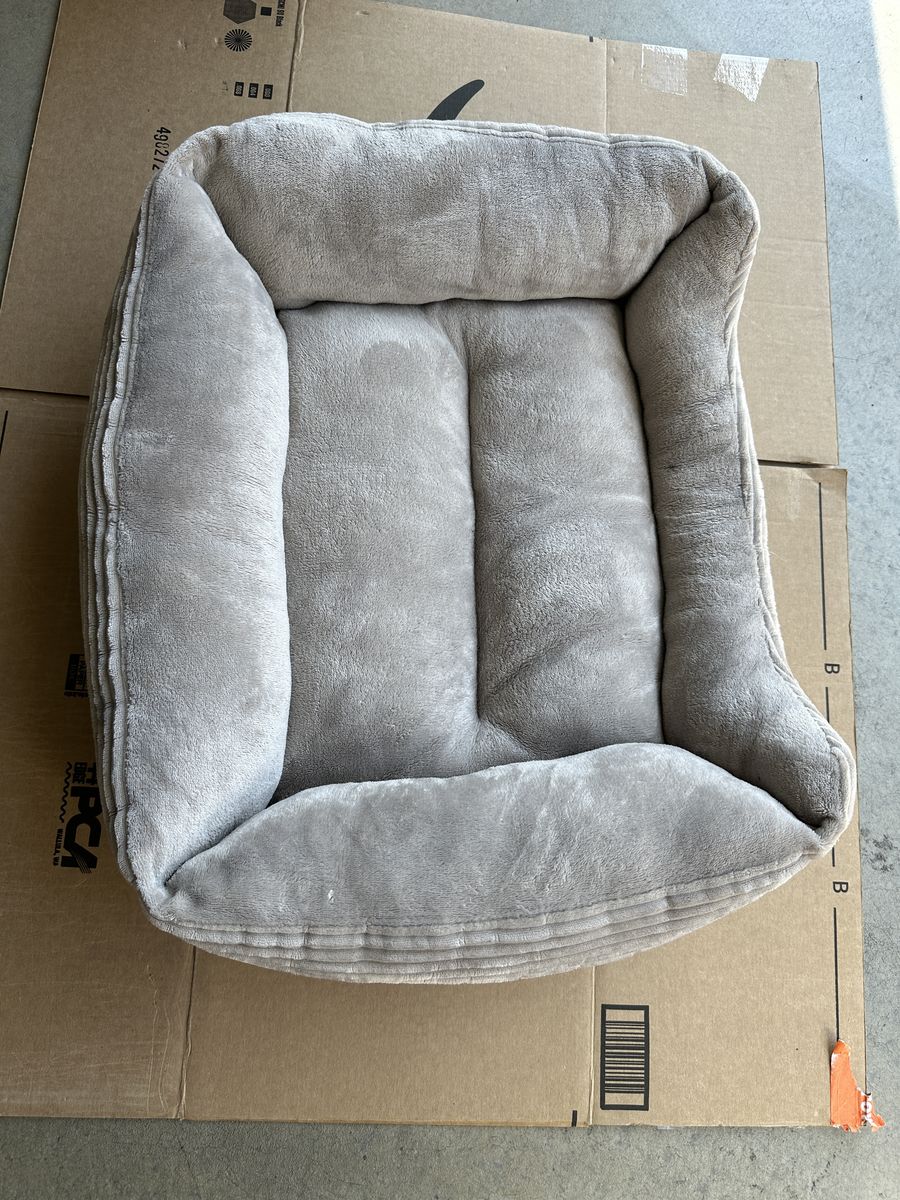 Lot of 2 Small Dog Pet Beds 24" Gray Plush Bolster Crate Beds Cat Puppy Washable