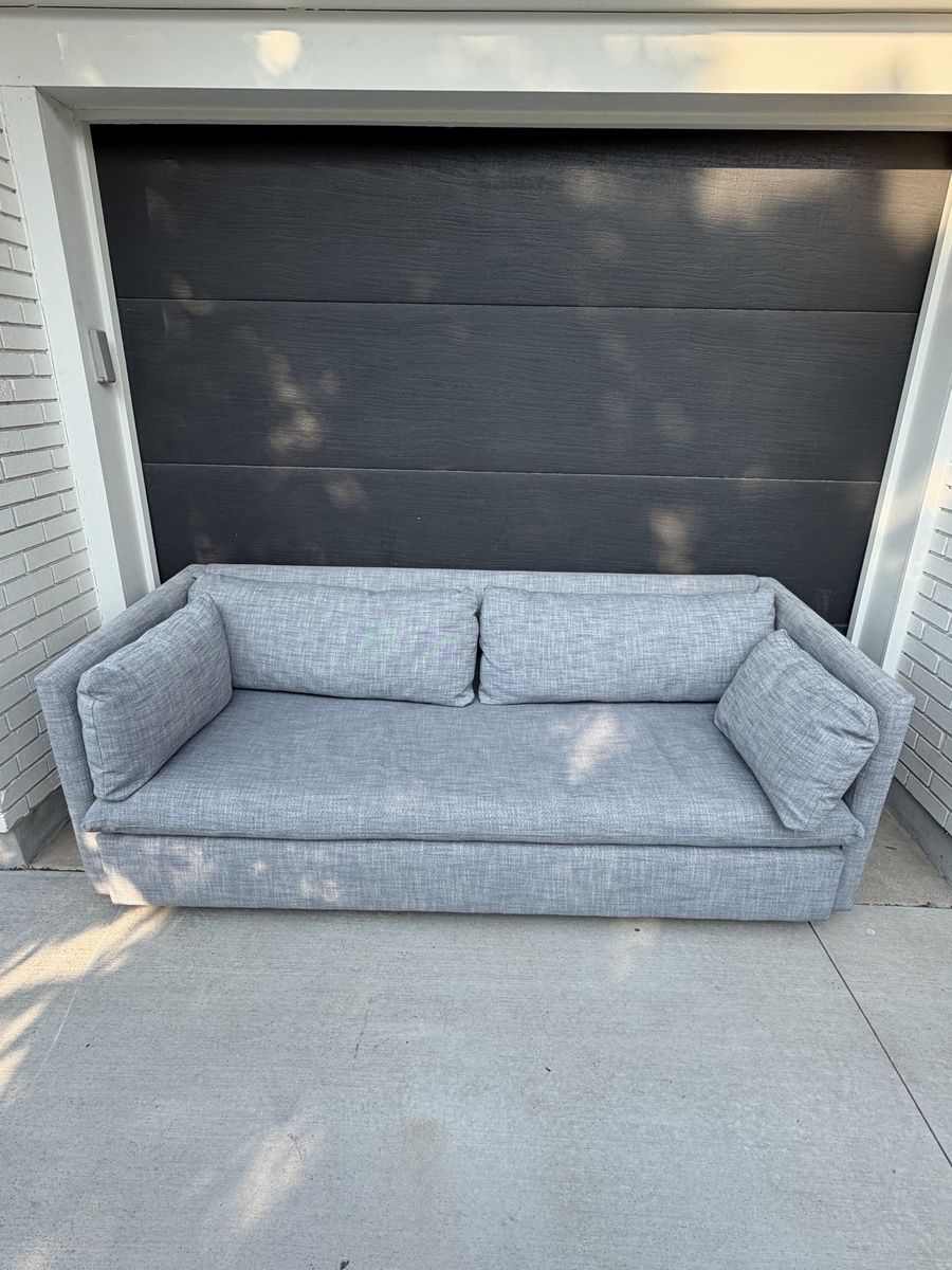 Modern Blue Fabric Sofa with Fold Out Bed - Like New 