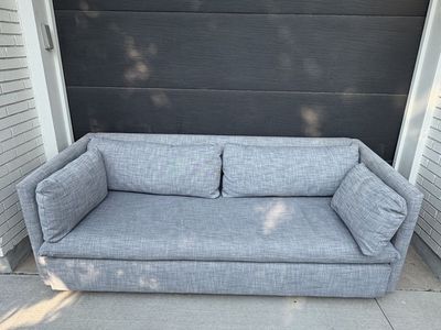 Modern Blue Fabric Sofa with Fold Out Bed - Like New