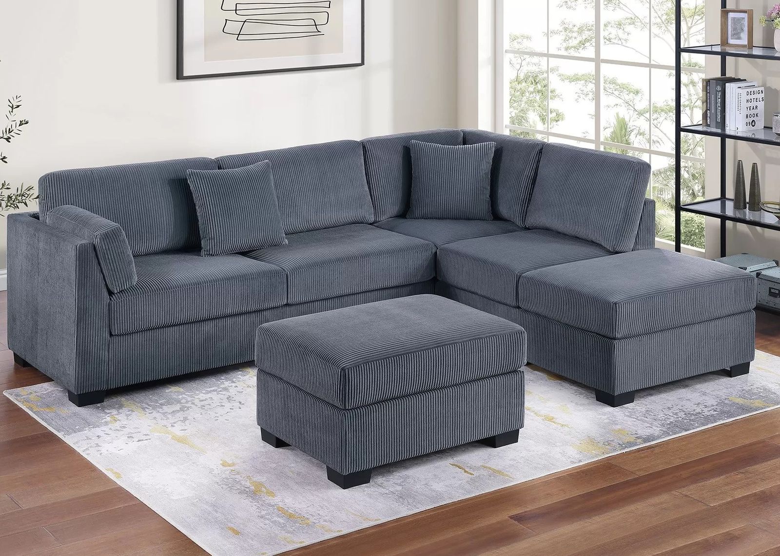 NEW Reversable SECTIONAL with OTTOMAN and PILLOWS - NEW IN BOX