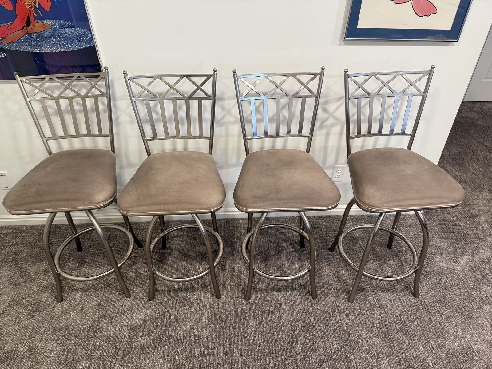 Set of 4 Swivel Bar Stools - Metal Frame with microfiber Cushion Seats