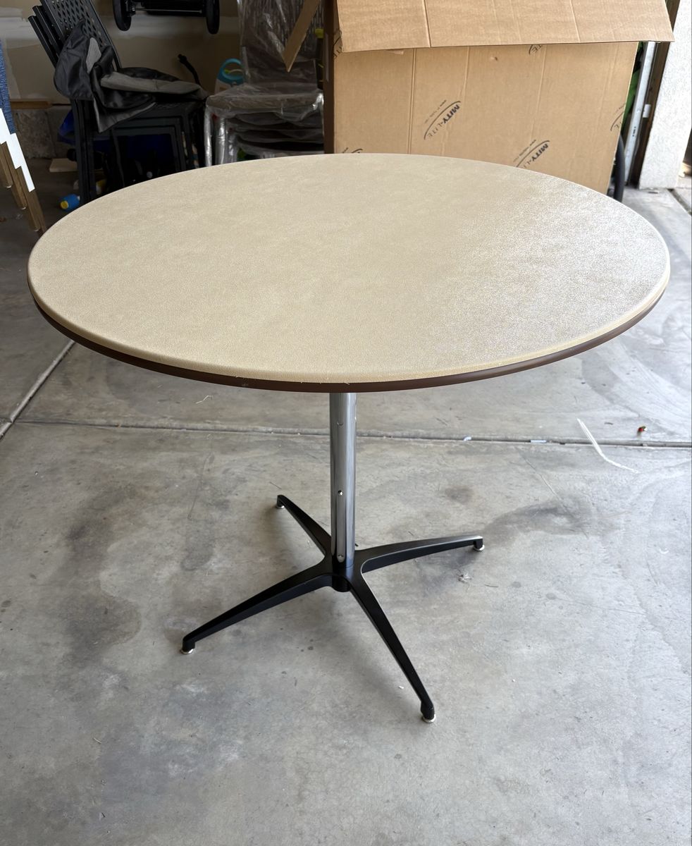 MityLite 36” Round Adjustable Height 30/36/42 Cocktail Table Knockdown X Base Mity Lite (like Lifetime) Commercial grade