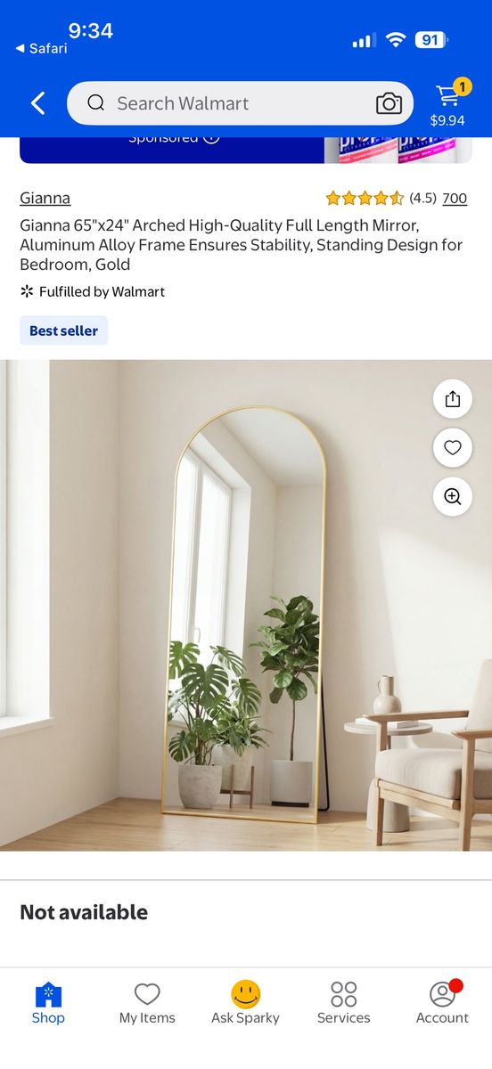 Standing mirror 24”x65”
