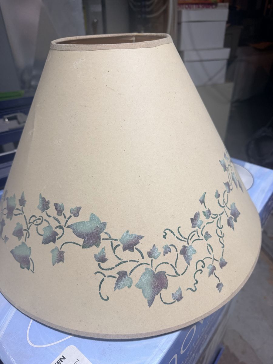 Vintage Beige Lamp Shade with Green and Purple Ivy Vine Pattern