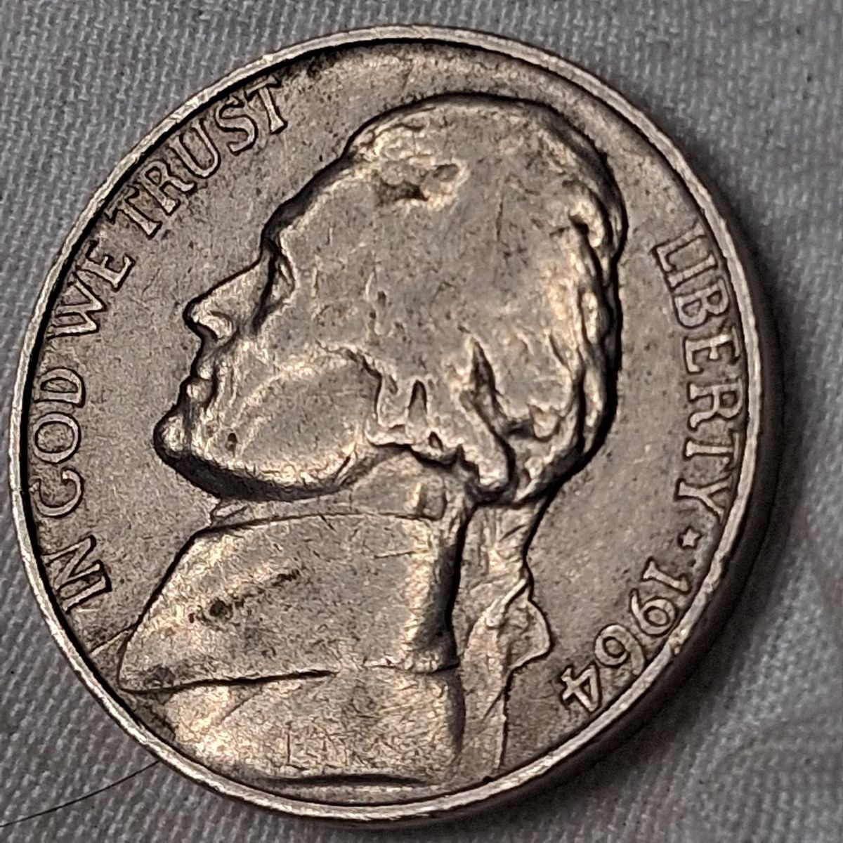 1964 Jefferson Five Cents US Nickel Coin
