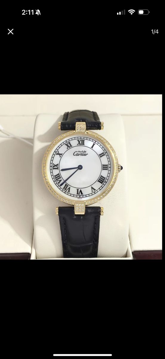 Cartier Must de Cartier Vermeil 18K Gold Plated Quartz Watch with Diamond Bezel