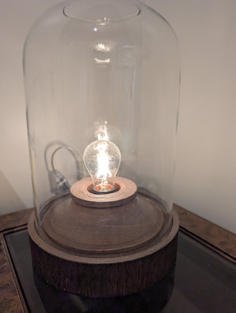 Industrial Edison Bulb Lamp with Glass Cloche and Wood Base - Unique Accent Lighting