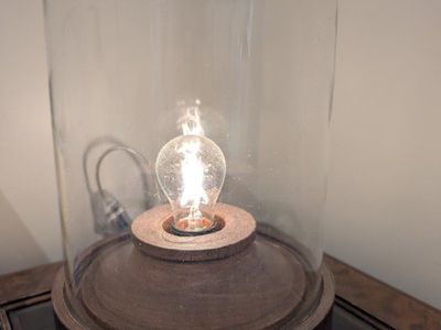 Industrial Edison Bulb Lamp with Glass Cloche and Wood Base - Unique Accent Lighting