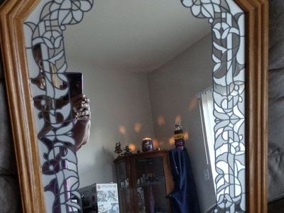 Octagon Wooden Frame Mirror with Faux Stained Glass Detail - 31 x 21 inches