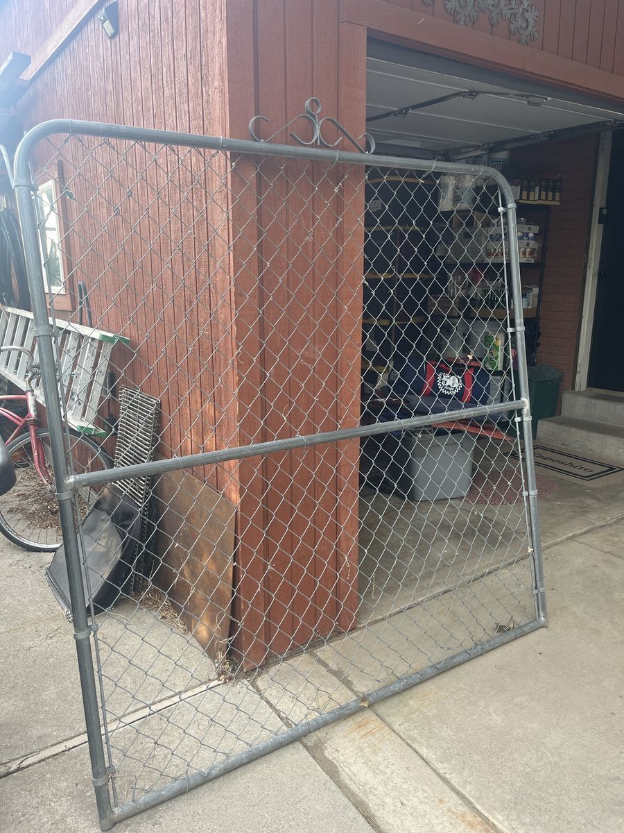 Large Galvanized Steel Chain Link Fence Gate with Decorative Scrollwork, 70in w x 70 in tall