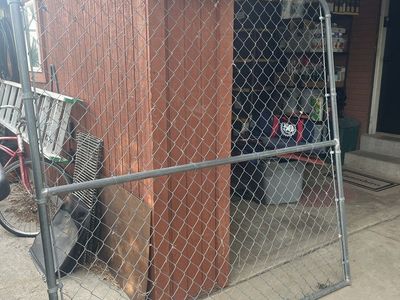 Large Galvanized Steel Chain Link Fence Gate with Decorative Scrollwork, 70in w x 70 in tall
