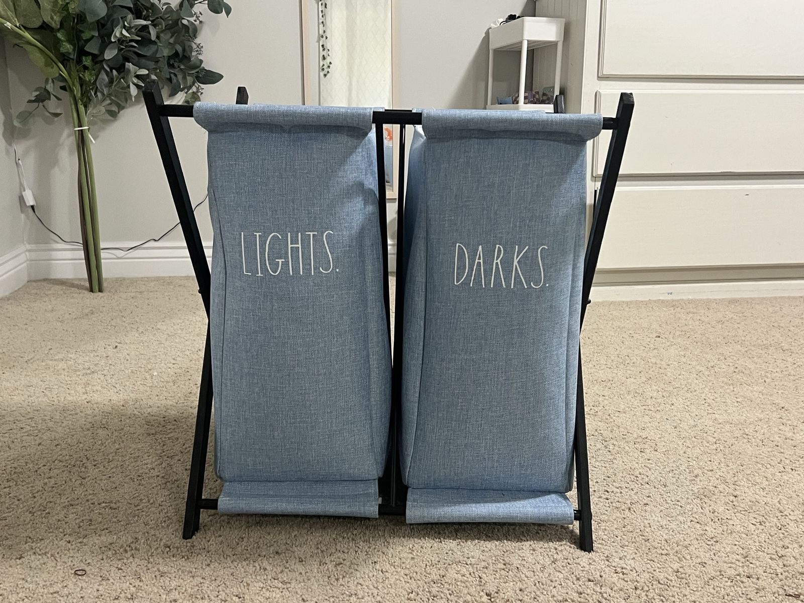 Double Laundry Hamper Sorter with Folding Metal Frame - Light Blue fabric Bags