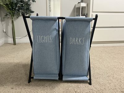 Double Laundry Hamper Sorter with Folding Metal Frame - Light Blue fabric Bags