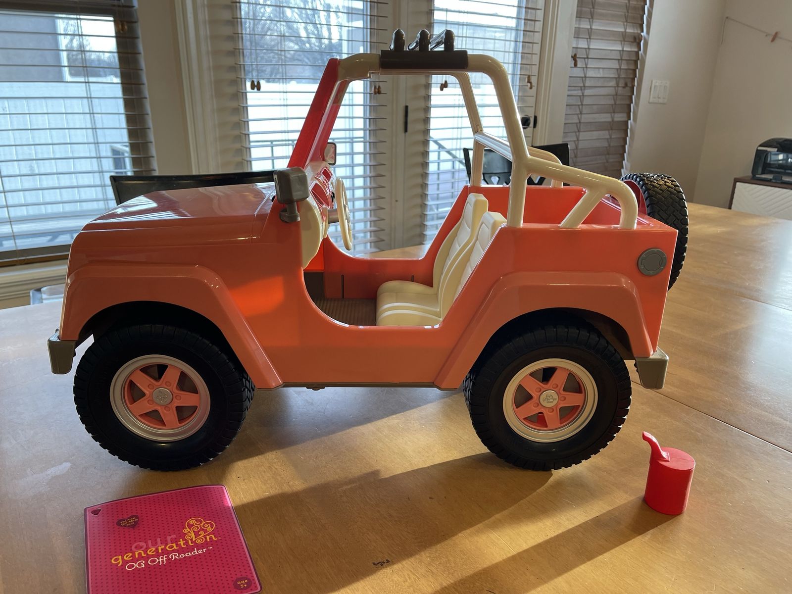 Our Generation Off Roader 4x4 Jeep Doll Vehicle coral pink Fits 18" Dolls, incl. Bluetooth, working lights & wipers