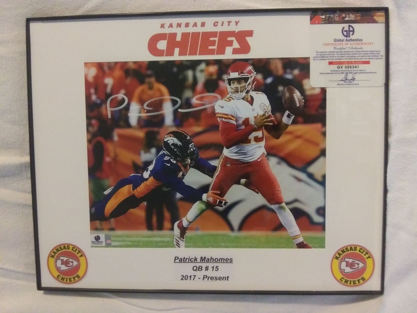Patrick Mahomes signed photo with C.O.A.