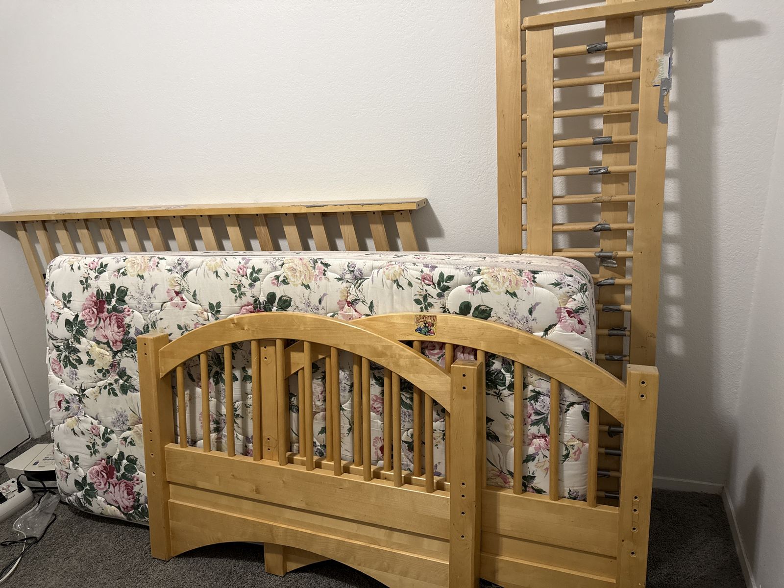 Wooden Bunk Bed Frame with Mattress - Twin Size, Natural Wood Finish