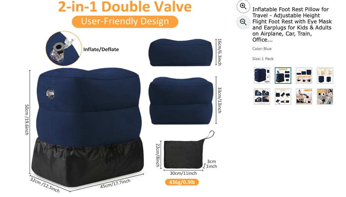 NEW:  Inflatable Foot Rest Pillow for Travel