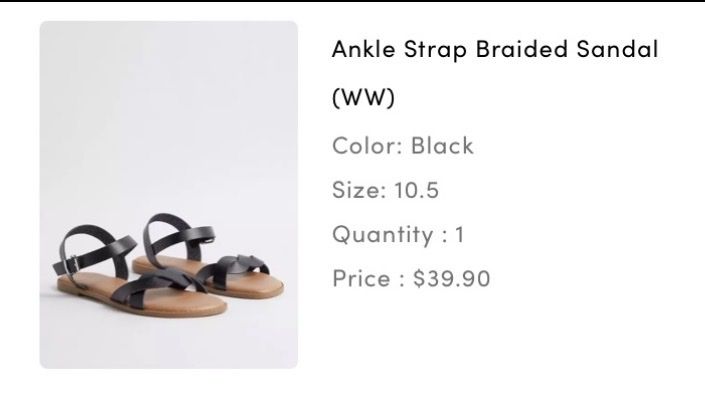 Ankle Strap Braided Sandals (WW) - Black, Size 10.5
