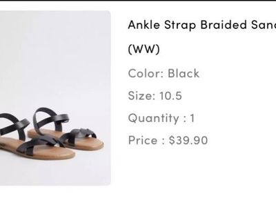 Ankle Strap Braided Sandals (WW) - Black, Size 10.5