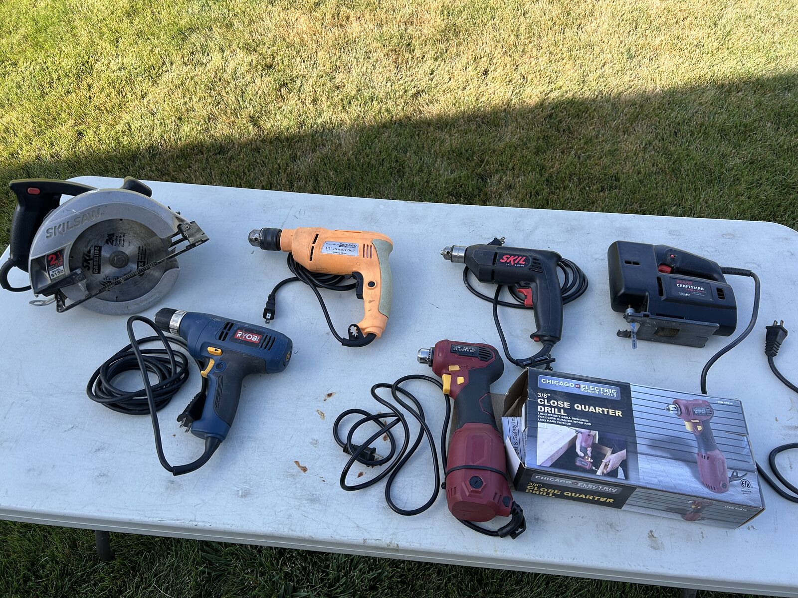 Power tools saw drill jig saw circular skil saw hammer drill close space drill ryobi and craftsman tool