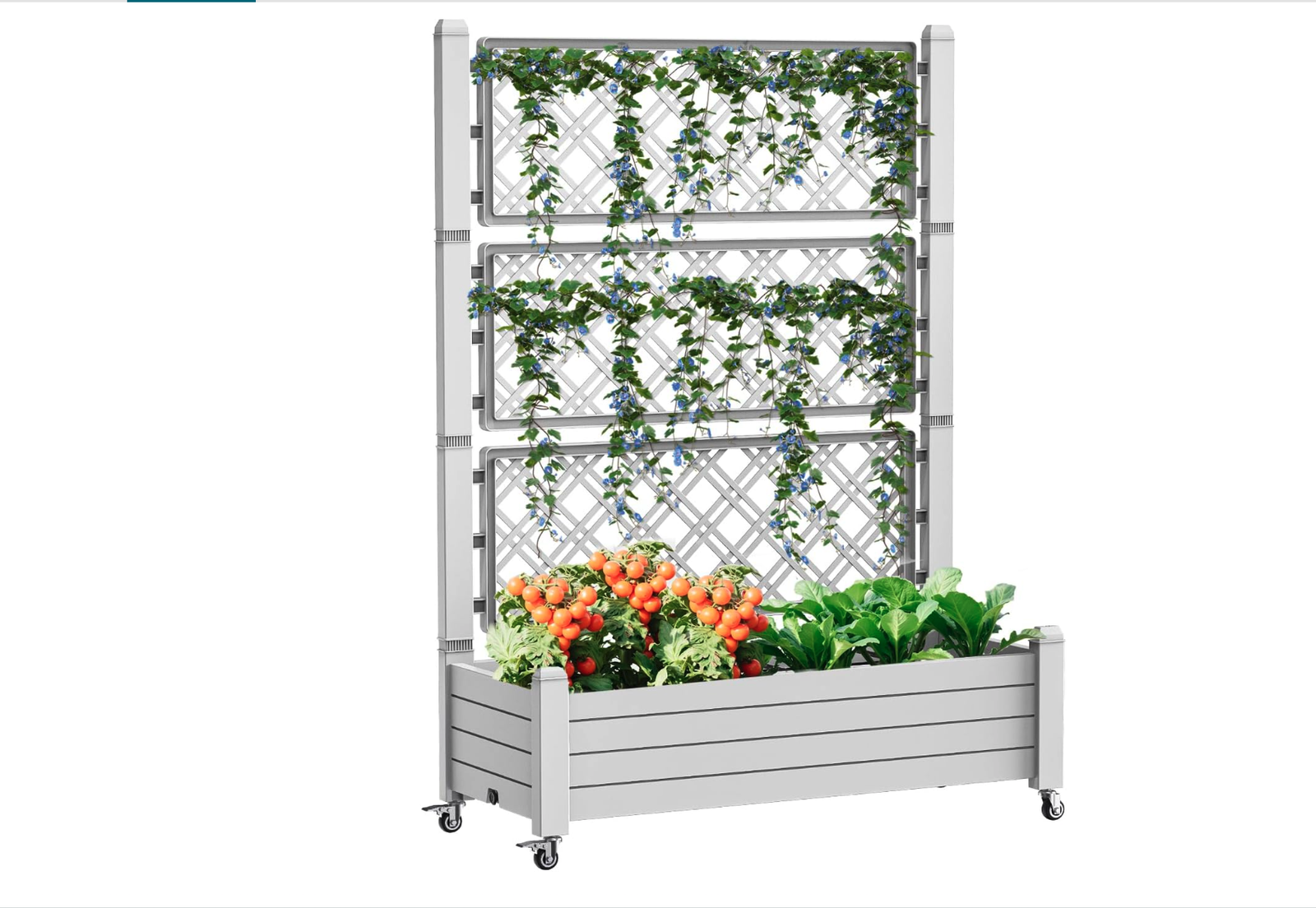 New in box, 64" Tall Raised Garden Bed,Outdoor Large Resin Planter Box with Trellis, light grey