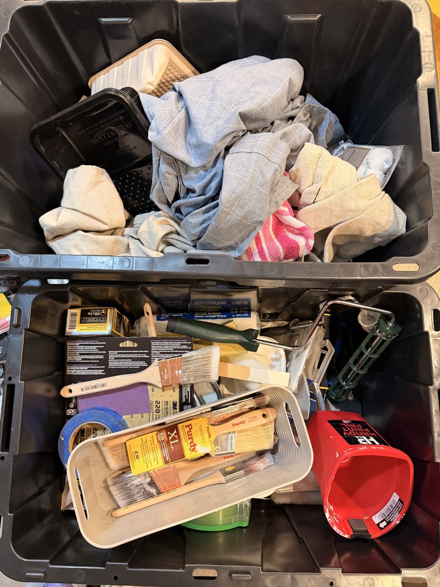 Assorted Painting Supplies - Brushes, Rollers, Tape, Tarps, etc. - Good Condition