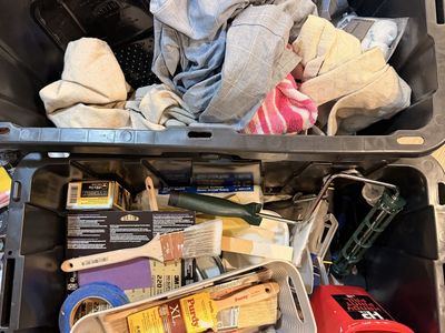 Assorted Painting Supplies - Brushes, Rollers, Tape, Tarps, etc. - Good Condition