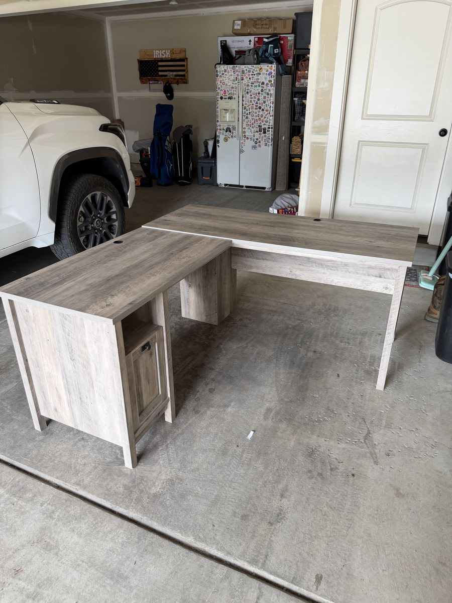 L-Shaped Wood Grain Computer Desk with Cabinet Storage - Modern Home Office Furniture