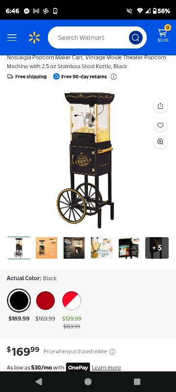 Nostalgia Vintage Movie Theater Popcorn Maker Cart 2.5oz Kettle 48" Tall Black