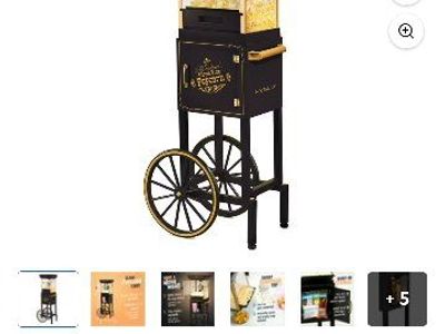 Nostalgia Vintage Movie Theater Popcorn Maker Cart 2.5oz Kettle 48" Tall Black