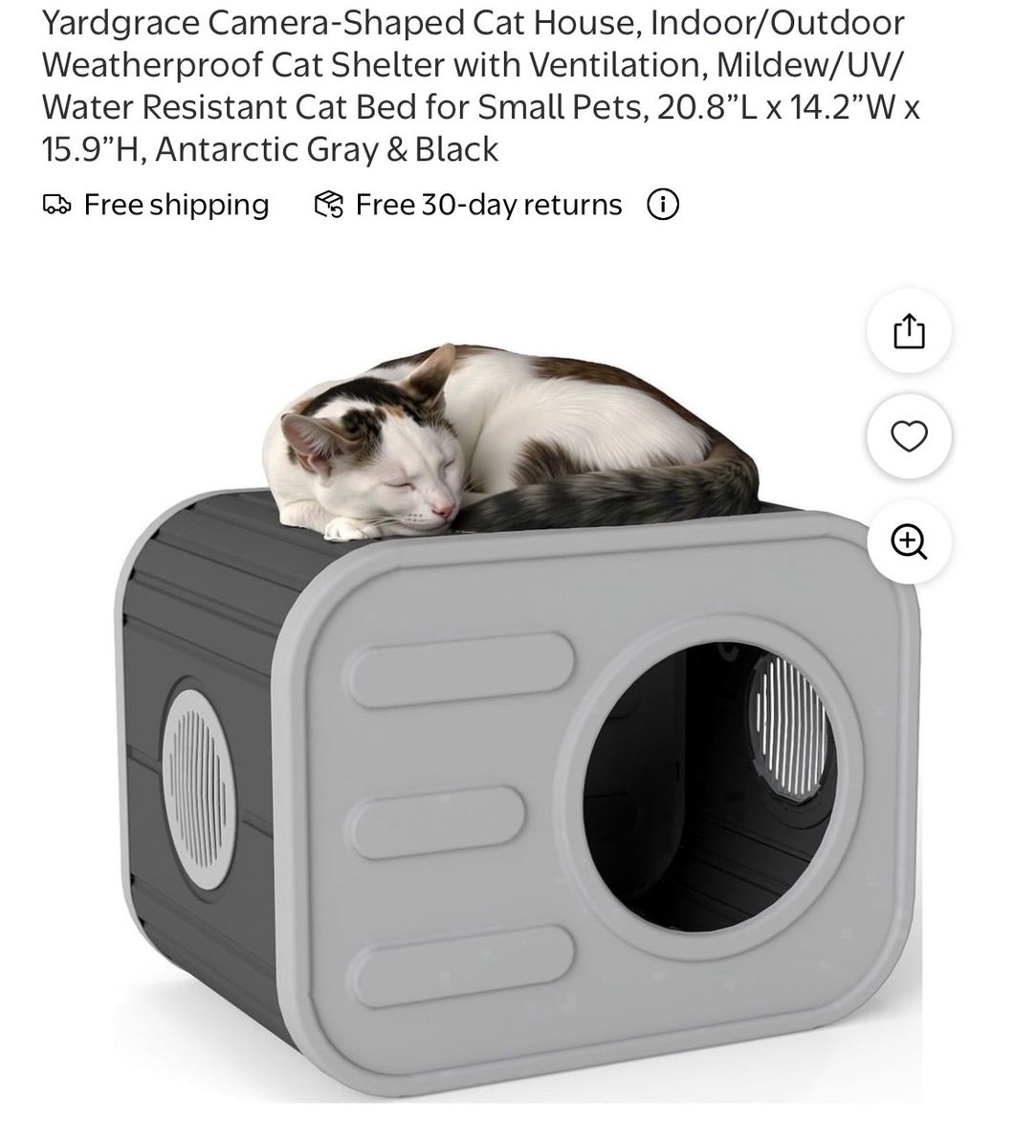 Camera-Shaped Indoor/Outdoor Weatherproof Cat House/Shelter for Small Pets, Gray & Black