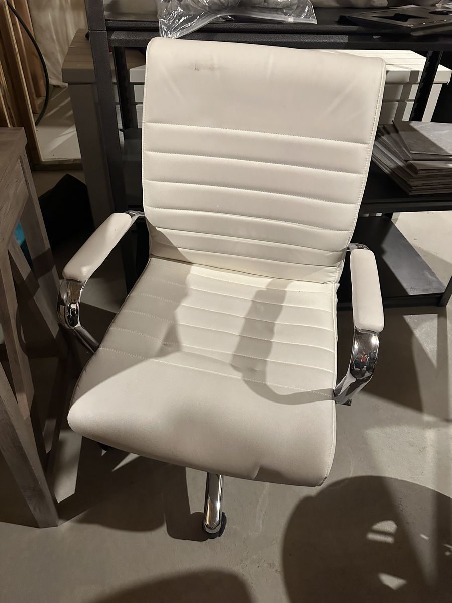 Modern White Executive Office Chair Chrome Arms Adjustable Swivel